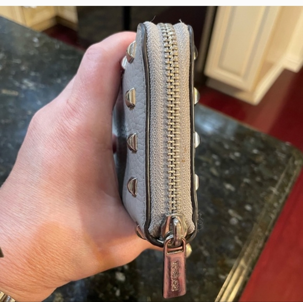 Michael Kors Taupe Leather Silver Studded Zip-Around Wallet - Picture 2 of 9